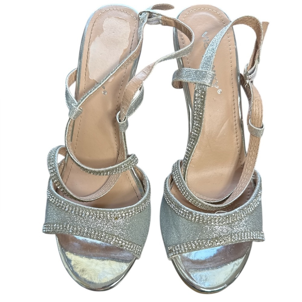 Via Pinky Collection Silver Rhinestone Heels Size 8 Party Sandals - Picture 3 of 7